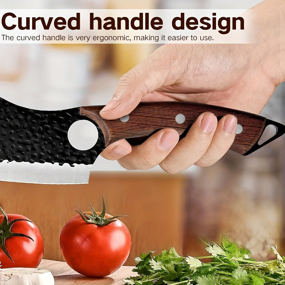 Juego de 5 cuchillos de cocina profesionales, juego de cuchillos de chef, cuchillo de cocina forjado a mano, perfecto para cuchillo de corte, cuchillo afilado de acero inoxidable 7Cr17Mov, mango de madera afilado, cuchillo de chef que incluye bolsa de tra