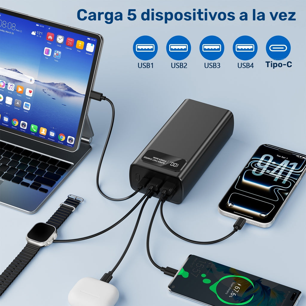 Power bank para carga durante viajes y uso diario | 30000 mAh y 22.5 W