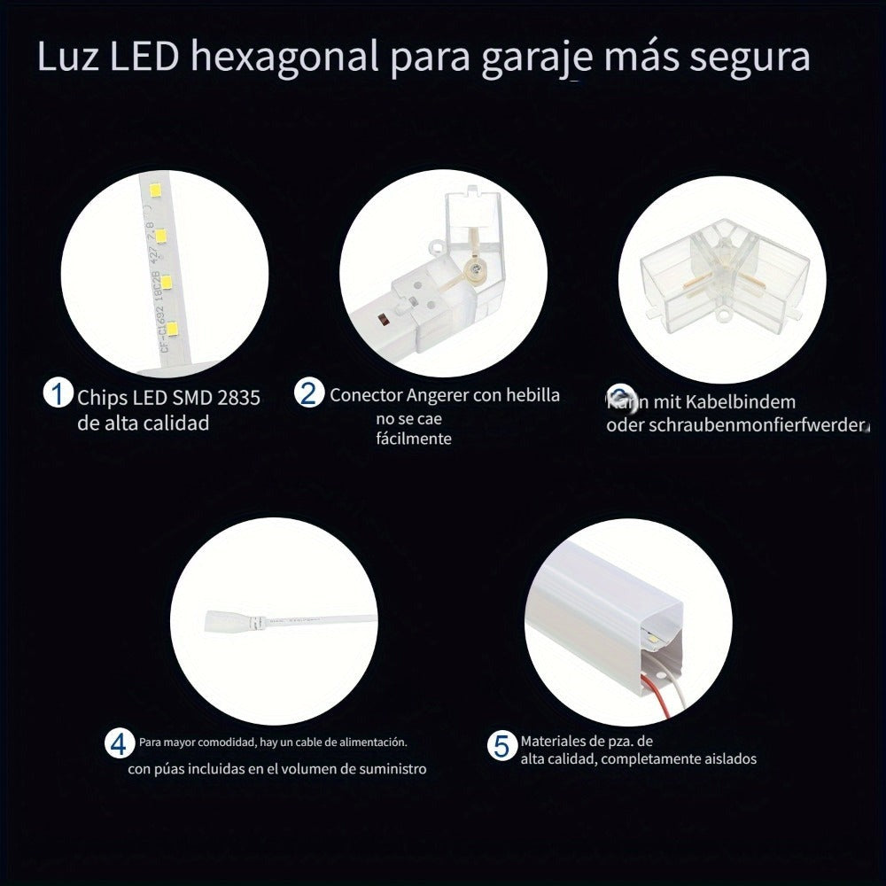 Luz de Garaje Hexagonal - Diseño Semi-Empotrado de 14 Agujeros, Marco Rectangular con Estructura de Panal LED, 6500K para Taller, Gimnasio, Peluquería, Oficina y Iluminación de Juegos