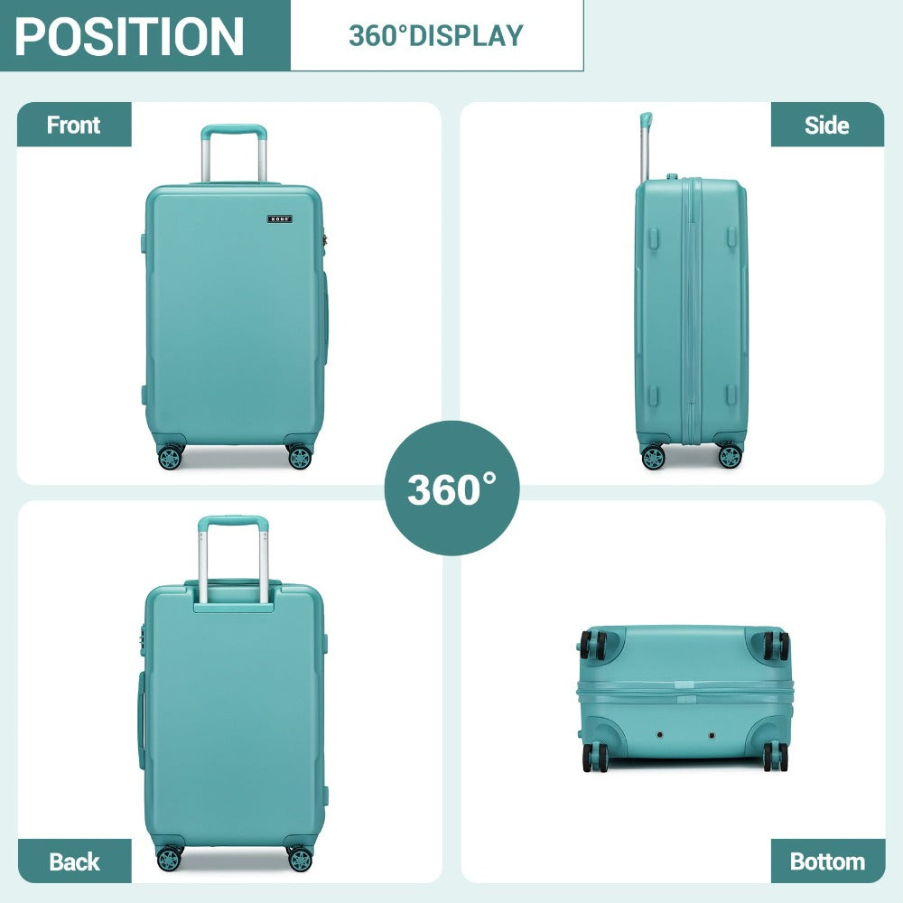 3 piezas de equipaje de cabina Kono de 20/24/28 pulgadas, equipaje de mano, pequeño, PC+ABS, carcasa dura, ligero, duradero, bolsa de viaje con ruedas dobles giratorias, cerradura de seguridad TSA