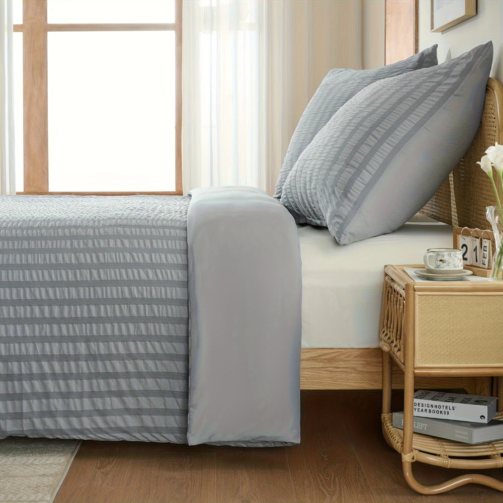 1 funda nórdica de gasa con burbujas y rayas en relieve, ropa de cama sencilla con cierre de cremallera, lavable a máquina, ideal para habitaciones de hotel, dormitorios, etc. Incluye funda de almohada de 80 * 80 cm