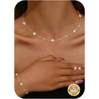 Juego de Joyería para Mujer: Aretes de Botón en Plata 925, Pulsera Dorada, Collar Ajustable con Cadena de Eslabones y Zirconia Cúbica Sintética, Elegante Conjunto de Boda y Novia