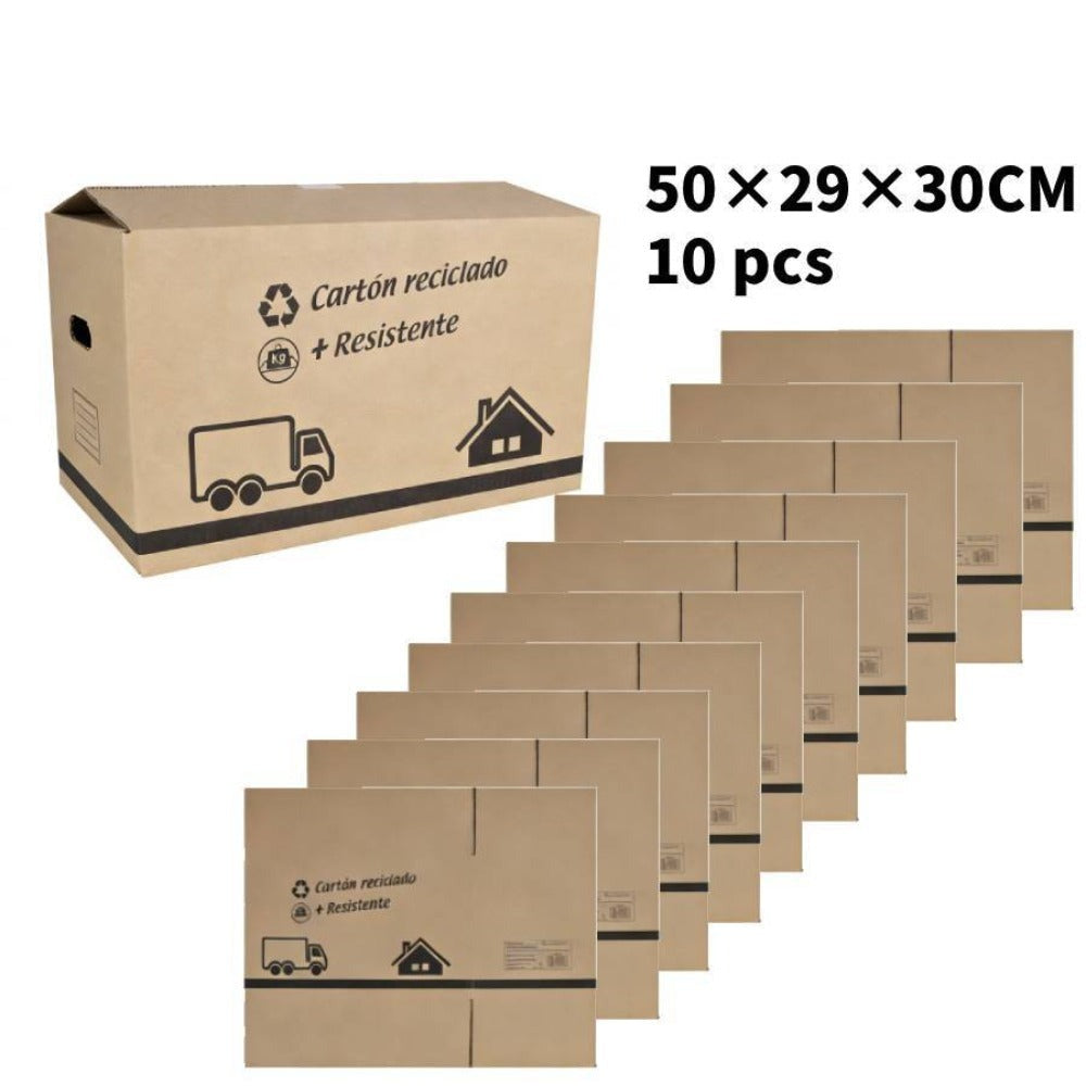 Cajas de cartón | Paquete de 10/Paquete de 5 | Adecuadas para mudanzas, almacenes y transporte | Con asas | Fáciles de manejar | Súper duraderas | 40×25×20CM, 50×29×30CM, 50×35×30CM | Paquete de 5 o 10