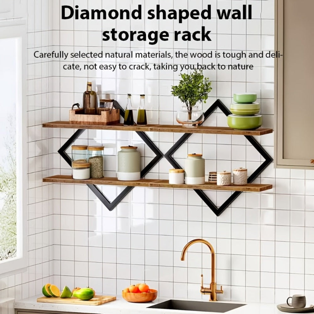 Juego de 2 Estantes de Madera Montados en la Pared - Estante de Almacenamiento Rústico Moderno de Doble Capa, Unidad de Estantería Vertical Ahorradora de Espacio Adecuada para Sala de Estar, Oficina, Dormitorio - Instalación, Madera