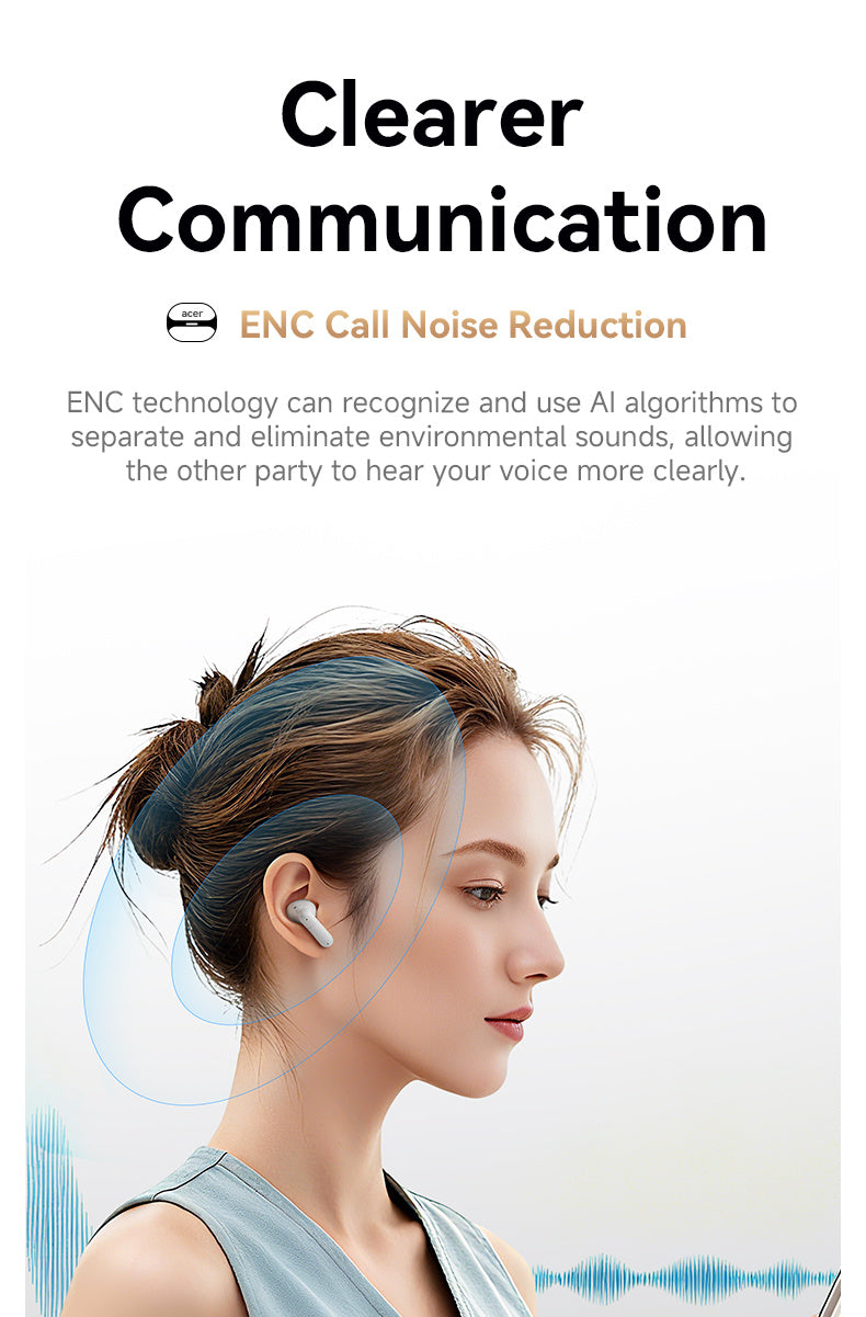 Auriculares Bluetooth | [Acer Oficial Original] 2026 Nuevos Auriculares Inalámbricos Estéreo TWS con Cancelación Activa de Ruido ANC, Reducción