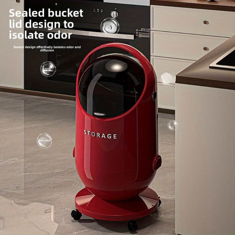 Cubo de Basura Contemporáneo de 20L con Tapa Segura y Ruedas, Plástico Resistente, Agarre Cómodo, Diseño Compacto, Control de Olores, Ideal para Cocina, Oficina, Salón