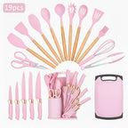 Juego de 19 piezas de accesorios para cuchillos de cocina con soporte de abanico - Artículos de cocina profesional y juego de cocina - Incluye rebanador de chef, cuchilla de carnicero y cortadores de pan - Electrodomésticos y accesorios de cocina elegante