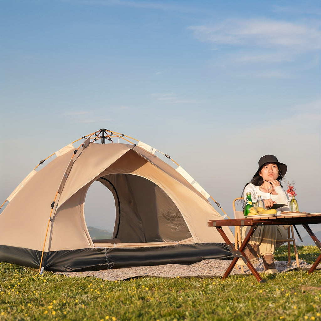 PAKICETUS Tienda de campaña de apertura rápida para exteriores - para 1-2/2-3 personas, para toda estación, mejora de ventilación con doble puerta, tienda de campaña cortavientos ligera gris/amarilla para camping, senderismo, accesorios para campistas, ti
