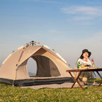 PAKICETUS Carpa de Apertura Rápida para Exteriores - 1-2/3-4 Personas, Carpa para Todas las Estaciones, Doble Puerta con Ventilación Mejorada, Ligera y Resistente al Viento en Gris/Amarillo, Ideal para Camping, Senderismo, Accesorios para Campistas, Carpa