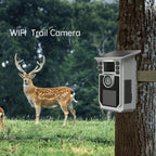 Cámara de rastro solar 4K, cámara de rastro WiFi de 64MP con visión nocturna, disparo de 0.2s activado por movimiento, cámara de caza con detección de 130°