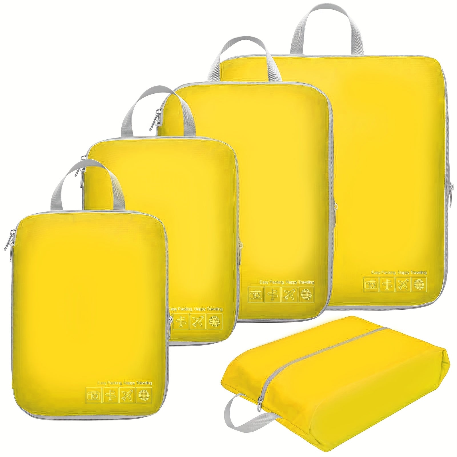 Juego de 5 bolsas de almacenamiento de viaje para protección de ropa - 2 pequeñas, 1 mediana y 2 grandes.