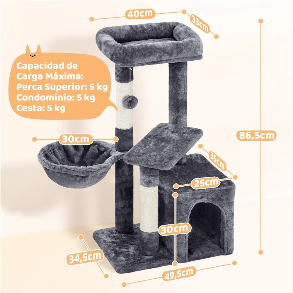 Costoffs Árbol de Gato con Plataforma de Altura de 87 Cm Árbol de Escalada con Cueva Cesta Postes de Sisal