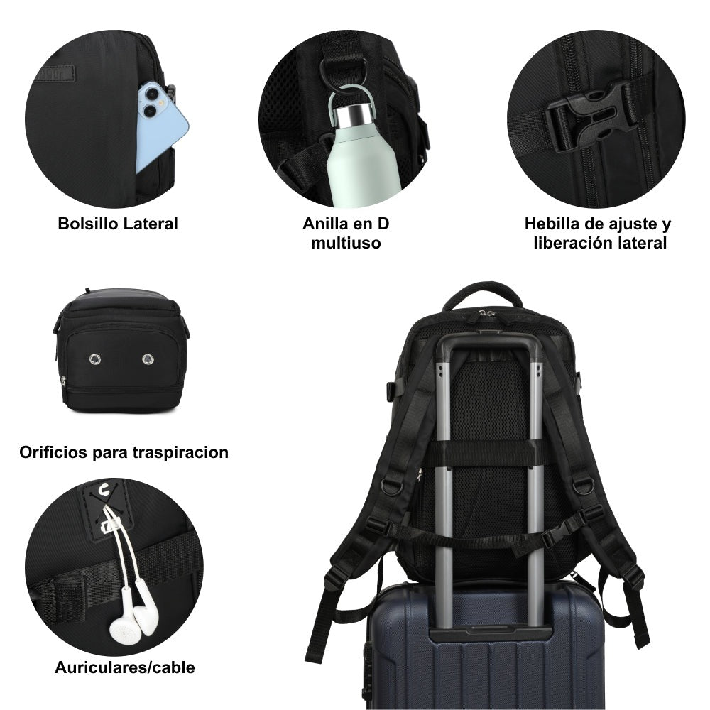 Mochila de cabina expandible 40x25x20-25cm | compartimiento para zapatillas | Mochila casual compatible con portátil 14 pulgadas