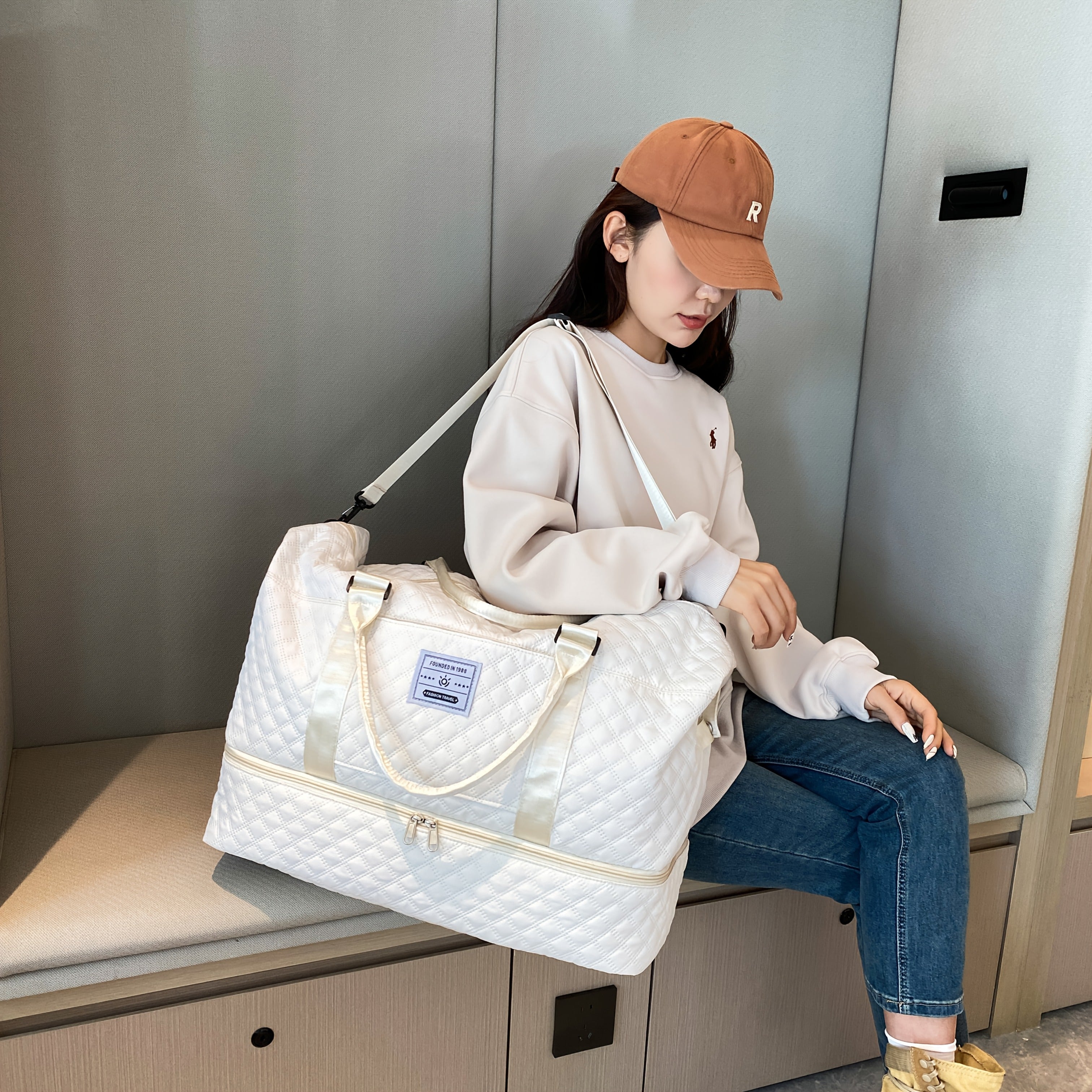Juego de 2 bolsas de almacenamiento para equipaje, ligeras y plegables, expandibles, bolsa de viaje portátil para fin de semana y pernoctación, bolsa de fin de semana, bolsa de hospital, bolso tote para mujer para viajes de negocios, viajes, deportes, sen