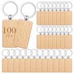 100 Llaveros de Madera Natural | Llaveros en Blanco Grabados con Anillos de Metal, Material de Madera Artesanal Color Caqui Clásico, Ideal para Regalos de Pascua, Día de San Valentín, Día de la Independencia, Carnaval, Llaveros Lindos, Diseño Fácil, Super