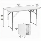 Mesa plegable multiusos ultrarresistente para 4 personas maximo 363kgs protección uv 122x61x56 - 91,5 cm UV100