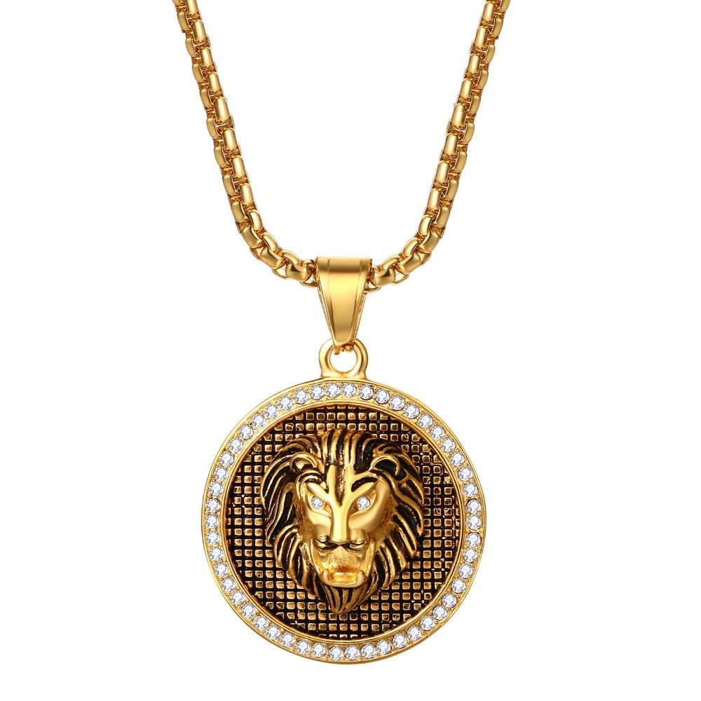 Collar de Acero Inoxidable para Hombres con Colgante Cabeza de León - Cadena Grande y Resistente de 55 cm, Joyería Gótica Biker con Cabezas Realistas e Barba, Uso Diario/Fiesta/Casual Todo el Año – Regalo Ideal para Hombre (Cumpleaños/Navidad)