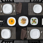 Juego de platos de 18 piezas con 6 platos de cena/plato de sopa/plato de postre, juego de vajilla de porcelana blanca gris claro para 6 personas