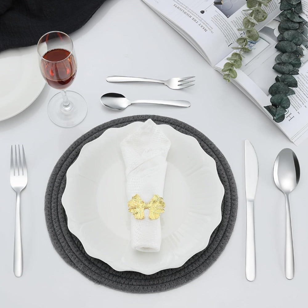 Juego de 30 piezas de cubertería de acero inoxidable plateado para 6 personas. Vajilla de alta calidad con cuchillos, tenedores y cucharas. Juego de cubertería para hotel, fiesta, boda, hogar, cocina, restaurante, exterior. Muy pulido, mango ergonómico. L