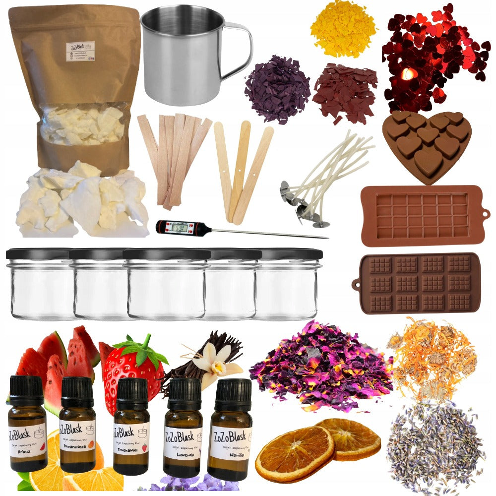 SET PARA LA CREACIÓN INDEPENDIENTE DE VELAS XXL DE SOY | CERA DE SOY | ACEITE DE AROMATIZANTE | CUEROS Y CORDONES | MOLDES DE SILICÓN | INSTRUCCIONES DE PDF GRATIS | REGALO DE SAN VALENTÍN
