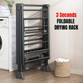 Perchero Plegable de Aluminio Resistente con Estante para Zapatos - Diseño en 3 Segundos, Altura Ajustable, 4 Ruedas para Uso Interior/Exterior, Montaje Sin Herramientas, Estabilidad en Forma de A, Ahorro de Espacio Gris, Secado de Ropa Portátil, Construc