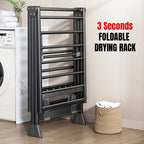 Perchero Plegable de Aluminio Resistente con Estante para Zapatos - Diseño en 3 Segundos, Altura Ajustable, 4 Ruedas para Uso Interior/Exterior, Montaje Sin Herramientas, Estabilidad en Forma de A, Ahorro de Espacio Gris, Secado de Ropa Portátil, Construc