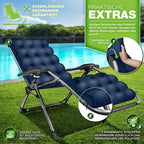 Tillvex® Tumbona Reclinable Plegable hasta 200Kg, Sillón de Sol para Jardín Exterior, Resistente a la Intemperie para Balcón, Jardín y Terraza, Ajustable con Acolchado Grueso, Reclinable, Extra Ancha, con Soporte para Bebidas