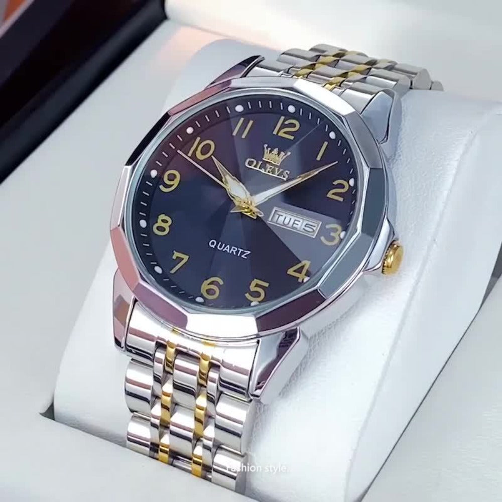 Reloj Luminoso OLEVS para Hombres con Fecha - Reloj de Vestir Analógico/Digital, Manecillas Luminosas e Indicador de Fecha, Reloj de Acero Inoxidable Minimalista para Negocios y Atuendos Informales - Esfera Azul/Negra/Blanca, Regalo Ideal de Navidad para