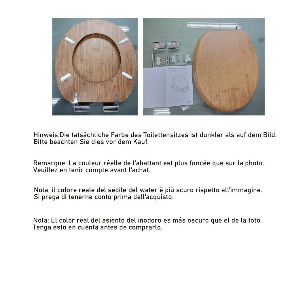 1 unidad de tapa de inodoro de madera con cierre suave, asiento de inodoro, fácil de limpiar, fácil de instalar, MDF, capacidad de carga de 175 kg, forma de O, nota: la color real es más oscuro que la imagen