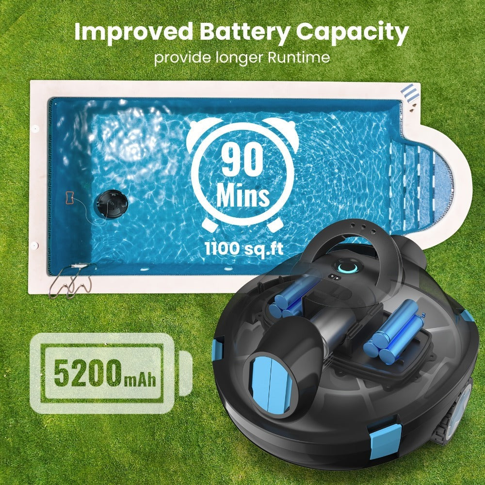 Limpiadora de piscina automática inalámbrica INSE Y10 - Segura para natación familiar (niños y adultos), succión de 27500 Pa, cesta de filtro de gran capacidad de 2.2 L, IPX8, apta para piscinas de más de 2.5 m de profundidad, autoestacionamiento, impresc