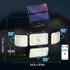 2/4 piezas de luces solares de pared para exteriores, 288 LED con sensor de movimiento y control remoto, 4 modos de iluminación para patio solar, focos de seguridad de gran angular de 270°, luz solar de pared de 4 cabezales para porche, jardín, garaje, te