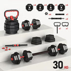 Mancuernas Ajustables de 30 kg, Juego de Pesas con Barra Libremente Combinable con Barras ConexióN, Pesos Fitness para Hombres/Mujeres.