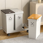 Cubo de basura de cocina de gran capacidad de 60L/36L/24L con compartimentos separados - Con ruedas, resistente a los olores, separación de residuos secos y húmedos, forma rectangular, tapas con botón de presión, fácil de limpiar, gestión de residuos de c