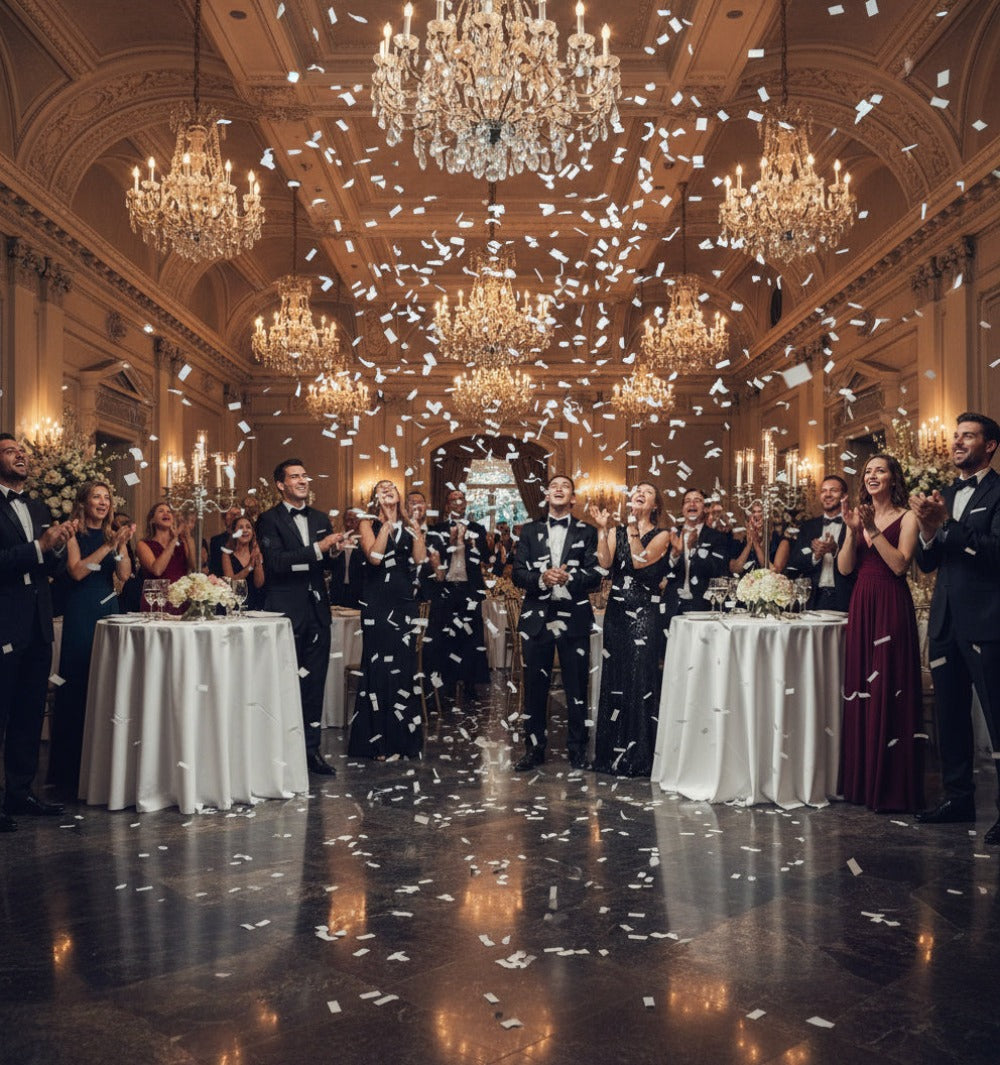 6 Unidades Cañón de Confeti Blancas de Tiras Rectangulares de Papel de 50cm – elegante y mágico, fácil de usar, efecto romántico tipo nieve, ideal para bodas, pedidas de mano, aniversarios, 15 años, graduaciones, baby showers y eventos especiales