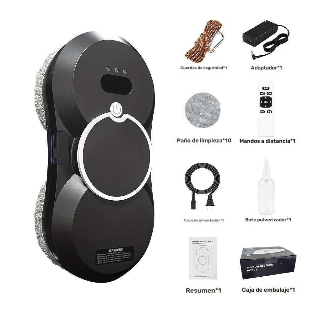 Puruikai 10 Nuevo Producto Navideño Almacenamiento Local Robot de Limpieza de Ventanas Inteligente, Disponible en Blanco y Negro, Robot de Limpieza de Ventanas con Spray Automático y Control Remoto, Potente Succión con Seguridad Anticaída, Ahorra Tiempo y