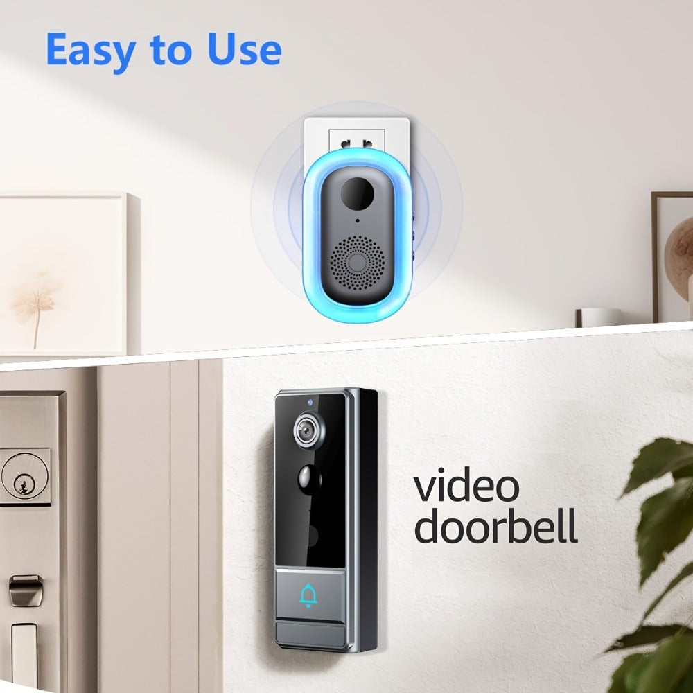Timbre sin varillas, timbre de video inteligente, cámara de timbre inalámbrica con detección de personas PIR, timbre de seguridad WiFi con cámara, audio bidireccional, cambio de voz, foto y grabación, visión nocturna, timbre de video con 60 tonos, 5 nivel