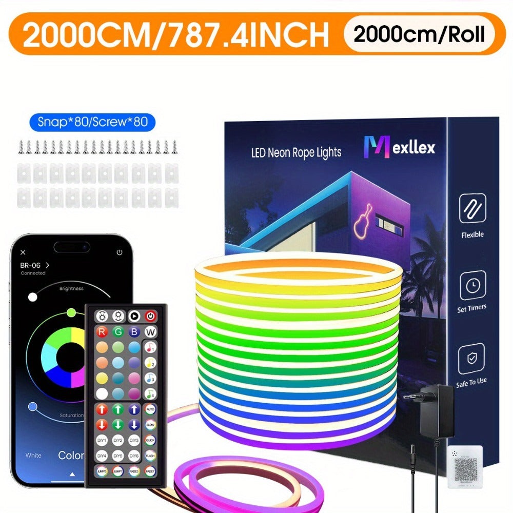 Tira de Luz LED RGB Neon de 30m/20m/15m/10m/5m con Sincronización Musical, Tira Flexible de 24V con Aplicación y Control Remoto, Tira de Luz Exterior IP"67", Ideal para Dormitorio, Habitación y Decoración Exterior