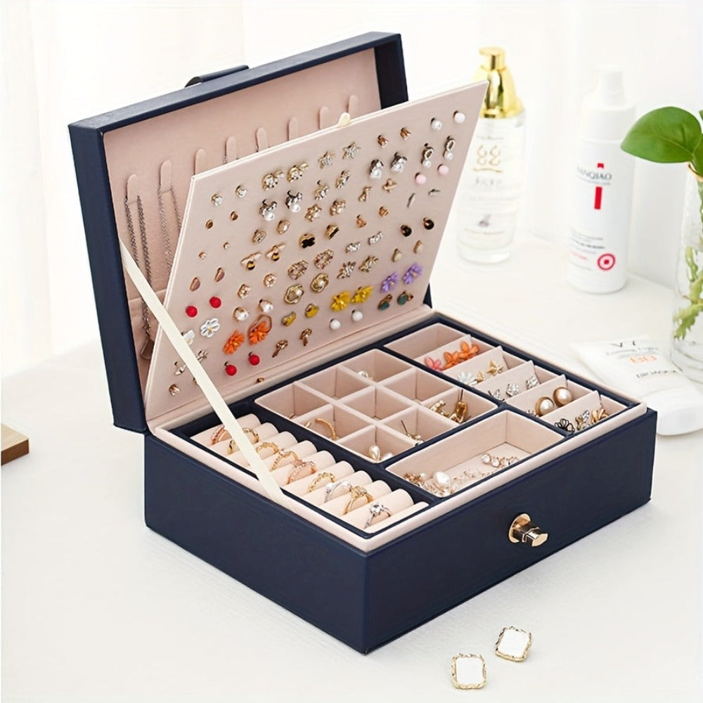 Organizador de Joyería de Lujo con Múltiples Niveles y Amplio Espacio para Collares, Aretes, Pendientes, Brazalete y Más, Fabricado en Cuero Sintético