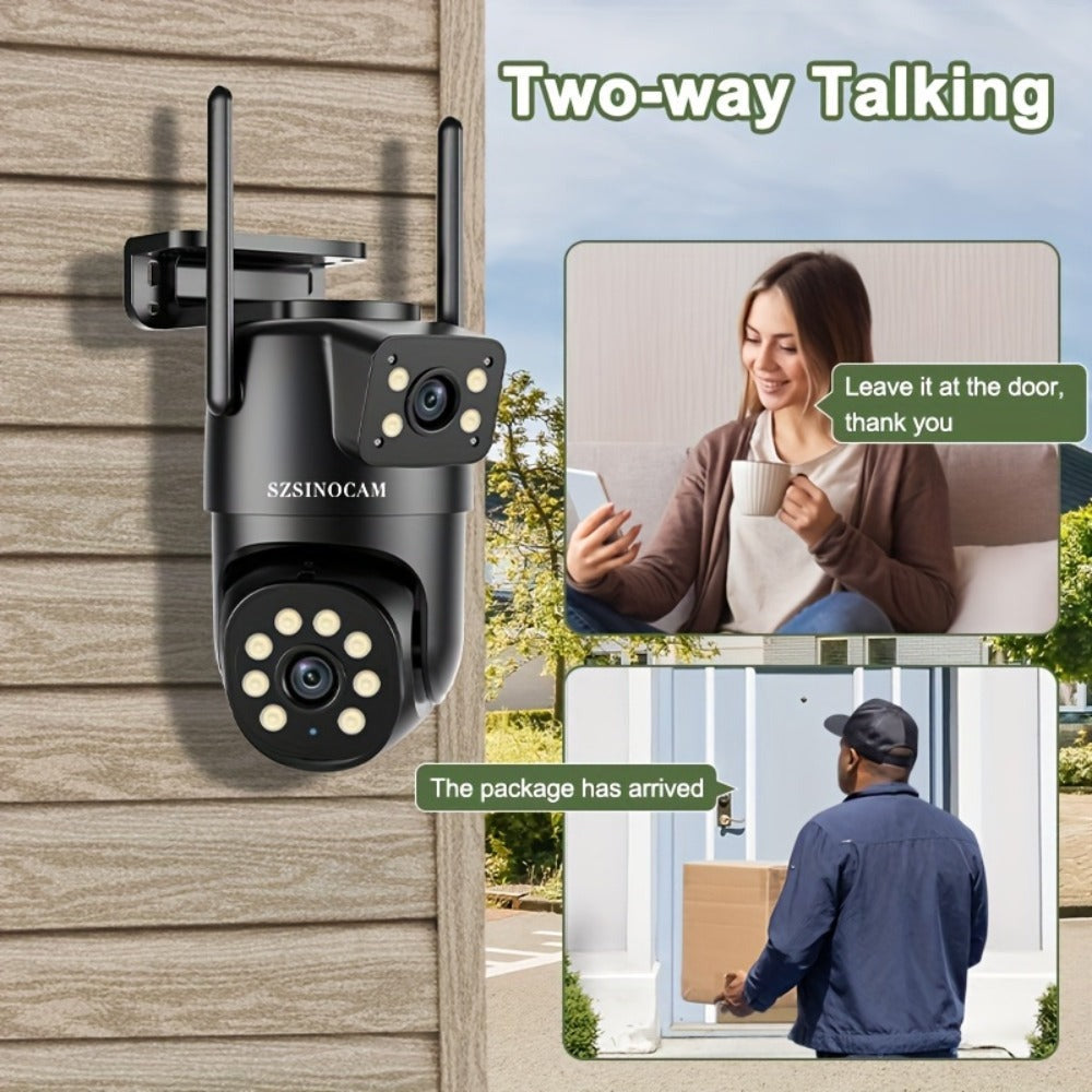 Cámara IP inalámbrica PTZ para exterior SZSINOCAM IP66 con WiFi 2.4G, lente dual y pantalla 1080P, audio bidireccional, seguimiento automático para ancianos, jóvenes y mascotas - Monitor de seguridad