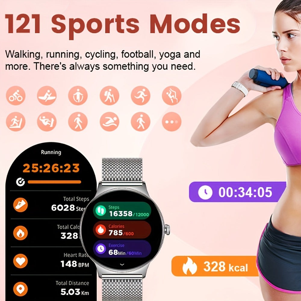 LIGE Smartwatches Diseñados para Mujer con Pantalla Táctil AMOLED de 1.43 Pulgadas, Capaces de Hacer y Recibir Llamadas, un Smartwatch Fitness con Más de 100 Modos Deportivos, un Podómetro, Notificaciones de Mensajes de Texto, Control de Música y Cámara