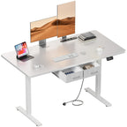 Furnishia Escritorio Eléctrico Elevable con Tomas de Corriente, Escritorio Inteligente con Panel de Memoria y Altura Ajustable con 2 Cajones, Escritorio para Oficina y Estación de Trabajo para Escritura
