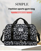 Maleta moderna con estampado de leopardo y amplio espacio, con compartimento separado para zapatos, correa de hombro ajustable, ideal para el gimnasio, yoga y escapadas de fin de semana, así como actividades de ocio y camping al aire libre