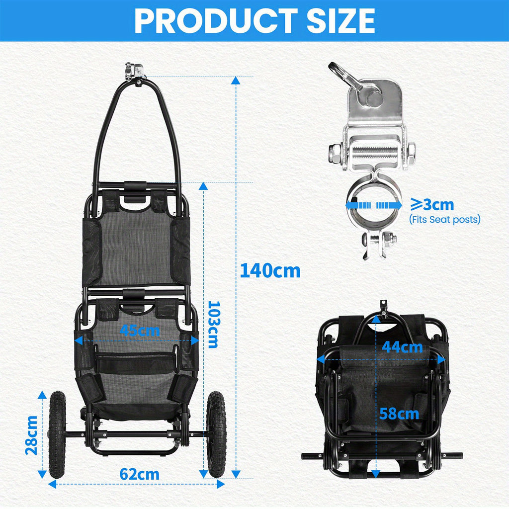Remolque de carga para bicicleta, remolque 2 en 1 para bicicleta, carrito de compras, carretilla, marco de acero de aleación, ligero y plegable con neumáticos de aire de 30 cm, capacidad de carga de 20 kg