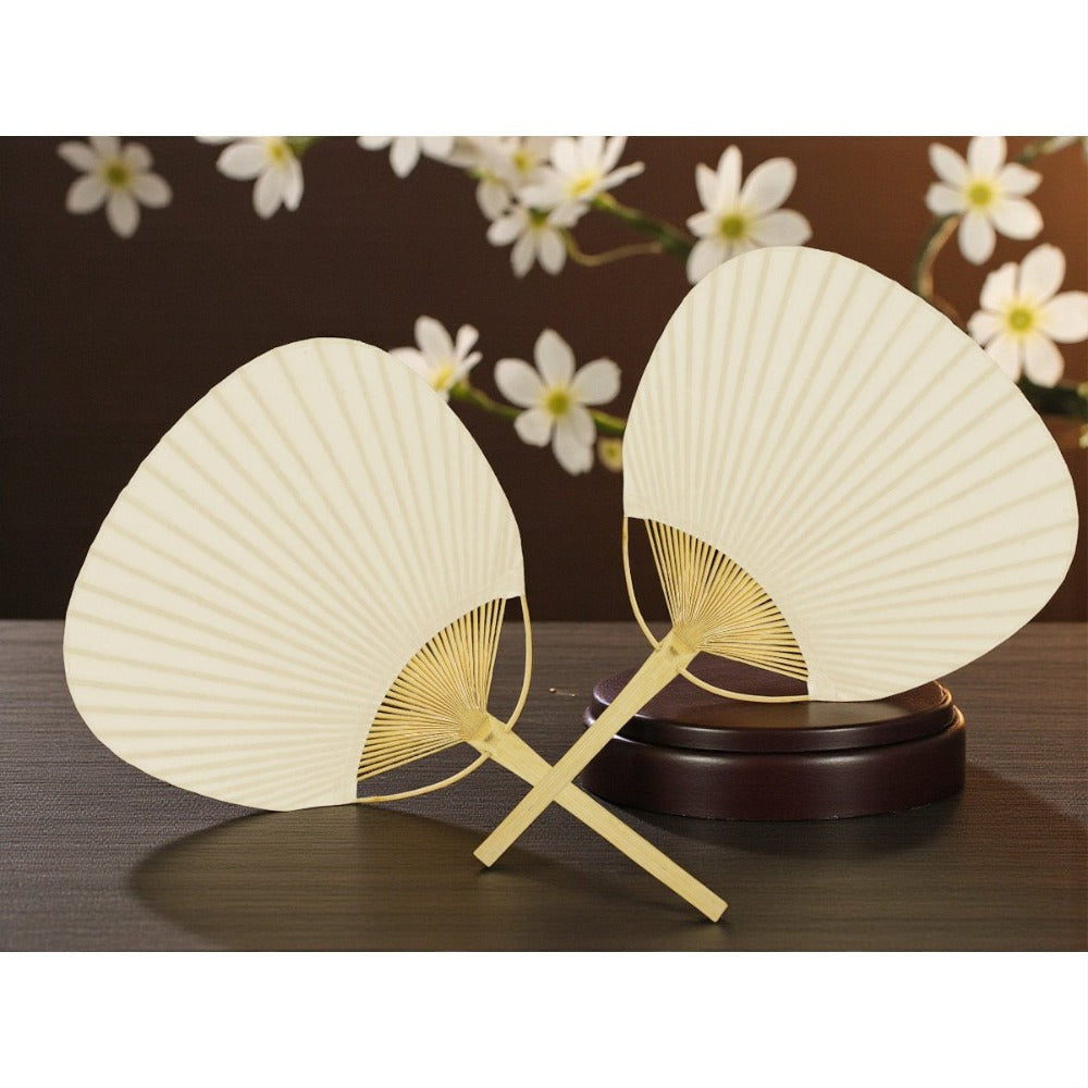 Lote de 2/10/20 abanico de bambú y papel color beige para detalles de invitadas de Boda - Regalos para invitados de boda, comuniones, bautizos, aniversarios, ideales para celebraciones, fiestas y eventos al aire libre
