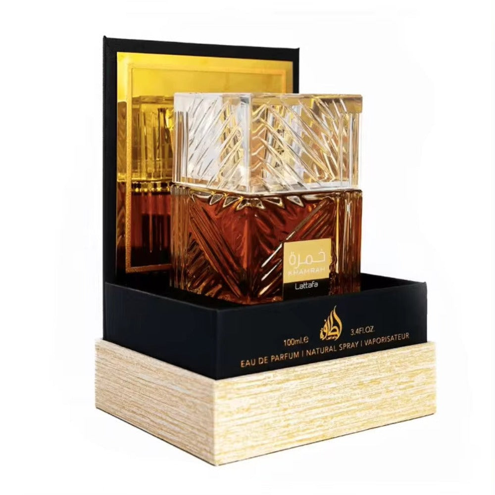 Lattafa Khamrah Perfume Unisex 100ml Eau de Parfum Original Fragancia Gourmand Notas Bergamota Canela Dátiles Vainilla