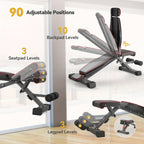 Banco de pesas versátil, banco de ejercicios plegable con una capacidad de carga de 299.37 KG, soporte mejorado para cabeza, cuello y columna vertebral, posiciones de inclinación, declinación y plana ajustables para entrenamiento de fuerza en el gimnasio