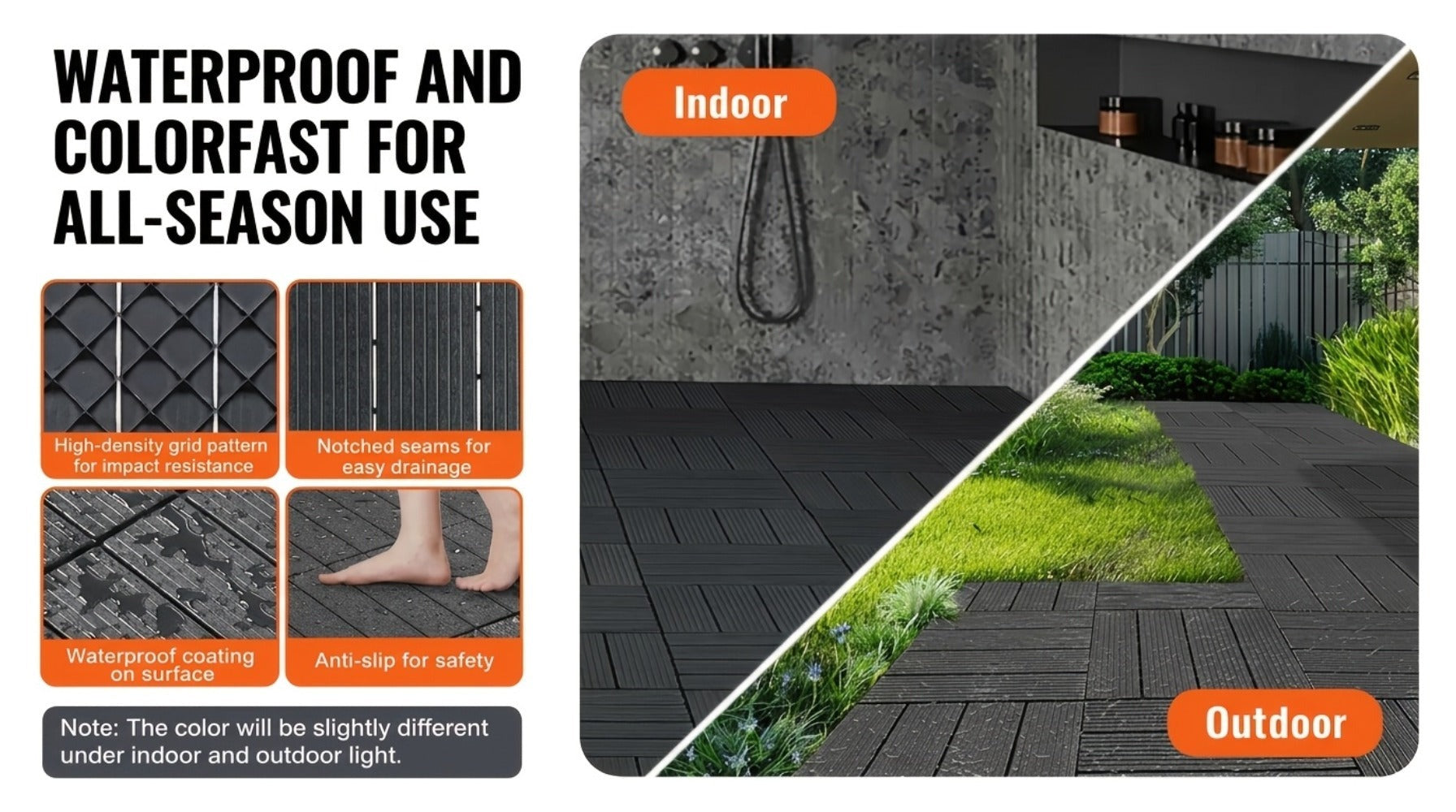 44 piezas de baldosas de composite para terraza exterior de 29.97 X 29.97 cm, pisos entrelazados para terraza, baldosas de piso de terraza rápidas, pisos impermeables para patio, balcón, jardín y exteriores, 44 baldosas por caja de 43.05 pies cuadrados, 1