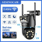 Cámara IP inalámbrica PTZ para exterior SZSINOCAM IP66 con WiFi 2.4G, lente dual y pantalla 1080P, audio bidireccional, seguimiento automático para ancianos, jóvenes y mascotas - Monitor de seguridad