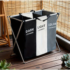 Cesto de lavandería plegable extra grande con tres compartimentos, cesta clasificadora de ropa plegable - Tela Oxford, estructura de aluminio duradera, bolsa de almacenamiento portátil y rectangular con asas - Perfecto para usar en el baño o el dormitorio
