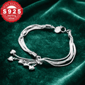 Pulsera de plata 925 para mujer de múltiples hileras con colgante de corazón – Pulsera de dijes de acero inoxidable, elegante regalo de joyería para mujer